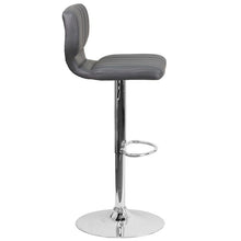 Load image into Gallery viewer, Gray Vinyl Adjustable Height Barstool with Vertical Stitch Back and Chrome Base
