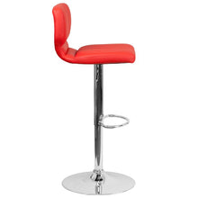 Load image into Gallery viewer, Red Vinyl Adjustable Height Barstool with Vertical Stitch Back and Chrome Base
