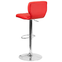 Load image into Gallery viewer, Red Vinyl Adjustable Height Barstool with Vertical Stitch Back and Chrome Base
