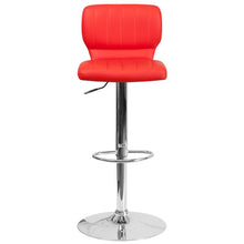 Load image into Gallery viewer, Red Vinyl Adjustable Height Barstool with Vertical Stitch Back and Chrome Base
