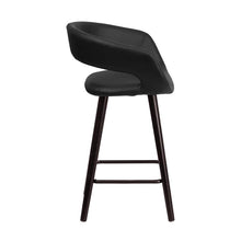 Load image into Gallery viewer, 23.75'' High Contemporary Cappuccino Wood Counter Height Stool in Black Vinyl

