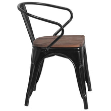Load image into Gallery viewer, Black Metal Chair with Wood Seat and Arms
