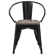 Load image into Gallery viewer, Black Metal Chair with Wood Seat and Arms
