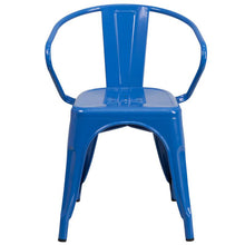 Load image into Gallery viewer, Commercial Grade Blue Metal Indoor-Outdoor Chair with Arms
