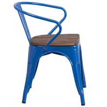 Load image into Gallery viewer, Blue Metal Chair with Wood Seat and Arms
