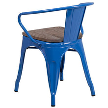 Load image into Gallery viewer, Blue Metal Chair with Wood Seat and Arms
