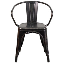 Load image into Gallery viewer, Commercial Grade Black-Antique Gold Metal Indoor-Outdoor Chair with Arms
