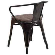 Load image into Gallery viewer, Black-Antique Gold Metal Chair with Wood Seat and Arms
