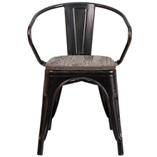 Load image into Gallery viewer, Black-Antique Gold Metal Chair with Wood Seat and Arms
