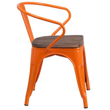 Load image into Gallery viewer, Orange Metal Chair with Wood Seat and Arms
