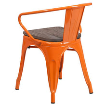 Load image into Gallery viewer, Orange Metal Chair with Wood Seat and Arms
