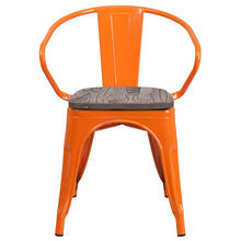 Load image into Gallery viewer, Orange Metal Chair with Wood Seat and Arms
