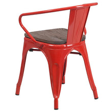 Load image into Gallery viewer, Red Metal Chair with Wood Seat and Arms
