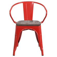 Load image into Gallery viewer, Red Metal Chair with Wood Seat and Arms
