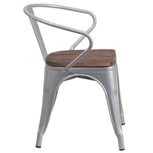 Load image into Gallery viewer, Silver Metal Chair with Wood Seat and Arms
