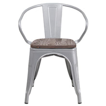 Load image into Gallery viewer, Silver Metal Chair with Wood Seat and Arms
