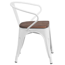 Load image into Gallery viewer, White Metal Chair with Wood Seat and Arms
