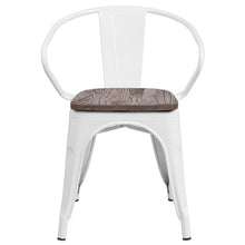 Load image into Gallery viewer, White Metal Chair with Wood Seat and Arms
