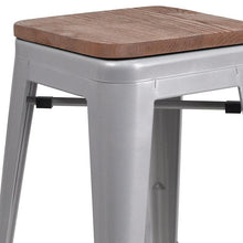 Load image into Gallery viewer, 24" High Backless Silver Metal Counter Height Stool with Square Wood Seat
