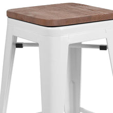 Load image into Gallery viewer, 24" High Backless White Metal Counter Height Stool with Square Wood Seat
