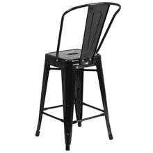 Load image into Gallery viewer, 24" High Black Metal Indoor-Outdoor Counter Height Stool with Removable Back

