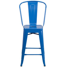 Load image into Gallery viewer, 24" High Blue Metal Indoor-Outdoor Counter Height Stool with Removable Back
