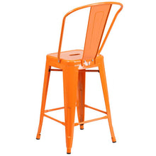 Load image into Gallery viewer, 24" High Orange Metal Indoor-Outdoor Counter Height Stool with Removable Back

