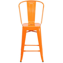 Load image into Gallery viewer, 24" High Orange Metal Indoor-Outdoor Counter Height Stool with Removable Back
