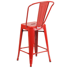 Load image into Gallery viewer, 24" High Red Metal Indoor-Outdoor Counter Height Stool with Removable Back
