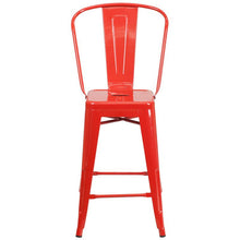Load image into Gallery viewer, 24" High Red Metal Indoor-Outdoor Counter Height Stool with Removable Back

