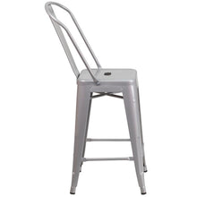 Load image into Gallery viewer, 24" High Silver Metal Indoor-Outdoor Counter Height Stool with Removable Back
