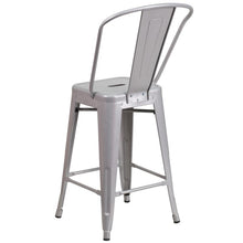 Load image into Gallery viewer, 24" High Silver Metal Indoor-Outdoor Counter Height Stool with Removable Back
