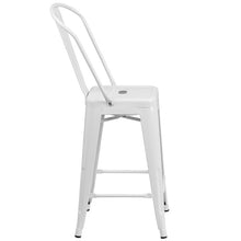Load image into Gallery viewer, 24" High White Metal Indoor-Outdoor Counter Height Stool with Removable Back
