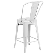 Load image into Gallery viewer, 24" High White Metal Indoor-Outdoor Counter Height Stool with Removable Back
