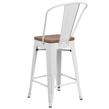 Load image into Gallery viewer, 24" High White Metal Counter Height Stool with Back and Wood Seat
