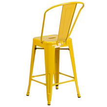 Load image into Gallery viewer, 24" High Yellow Metal Indoor-Outdoor Counter Height Stool with Removable Back

