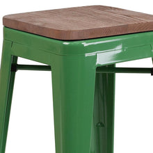 Load image into Gallery viewer, 30" High Backless Green Metal Barstool with Square Wood Seat
