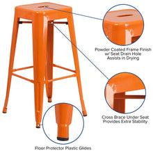 Load image into Gallery viewer, 30" High Backless Orange Metal Indoor-Outdoor Barstool with Square Seat
