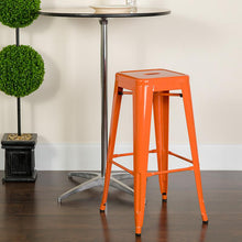 Load image into Gallery viewer, 30" High Backless Orange Metal Indoor-Outdoor Barstool with Square Seat
