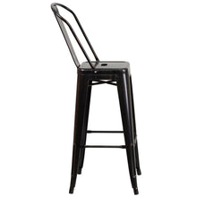 Load image into Gallery viewer, 30" High Black-Antique Gold Metal Indoor-Outdoor Barstool with Removable Back
