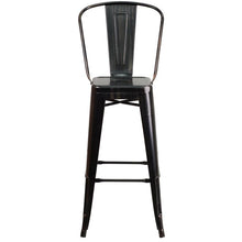 Load image into Gallery viewer, 30" High Black-Antique Gold Metal Indoor-Outdoor Barstool with Removable Back
