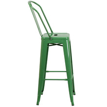Load image into Gallery viewer, 30" High Green Metal Indoor-Outdoor Barstool with Removable Back
