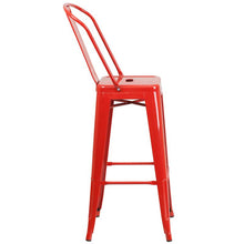 Load image into Gallery viewer, 30" High Red Metal Indoor-Outdoor Barstool with Removable Back
