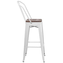 Load image into Gallery viewer, 30" High White Metal Barstool with Back and Wood Seat
