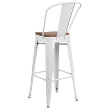 Load image into Gallery viewer, 30" High White Metal Barstool with Back and Wood Seat
