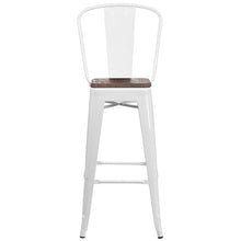 Load image into Gallery viewer, 30" High White Metal Barstool with Back and Wood Seat
