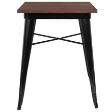 Load image into Gallery viewer, 23.5" Square Black Metal Indoor Table with Walnut Rustic Wood Top
