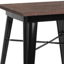 Load image into Gallery viewer, 23.5" Square Black Metal Indoor Table with Walnut Rustic Wood Top
