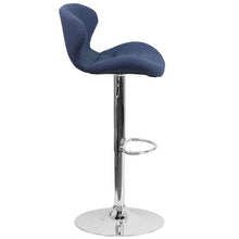 Load image into Gallery viewer, Blue Fabric Adjustable Height Barstool with Curved Back and Chrome Base
