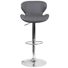 Load image into Gallery viewer, Gray Vinyl Adjustable Height Barstool with Curved Back and Chrome Base
